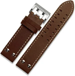 : Brown-Silver Clasp, Size : 20mm) GGZONE RHAIYAN 20mm22mm Double Row Hole Leather Straps Compatible with Hamilton Seiko Watch Band Rivet Mens Pilot Khaki Field Aviation Watch genius homeland simplify Netherland Belts Specific (Color 