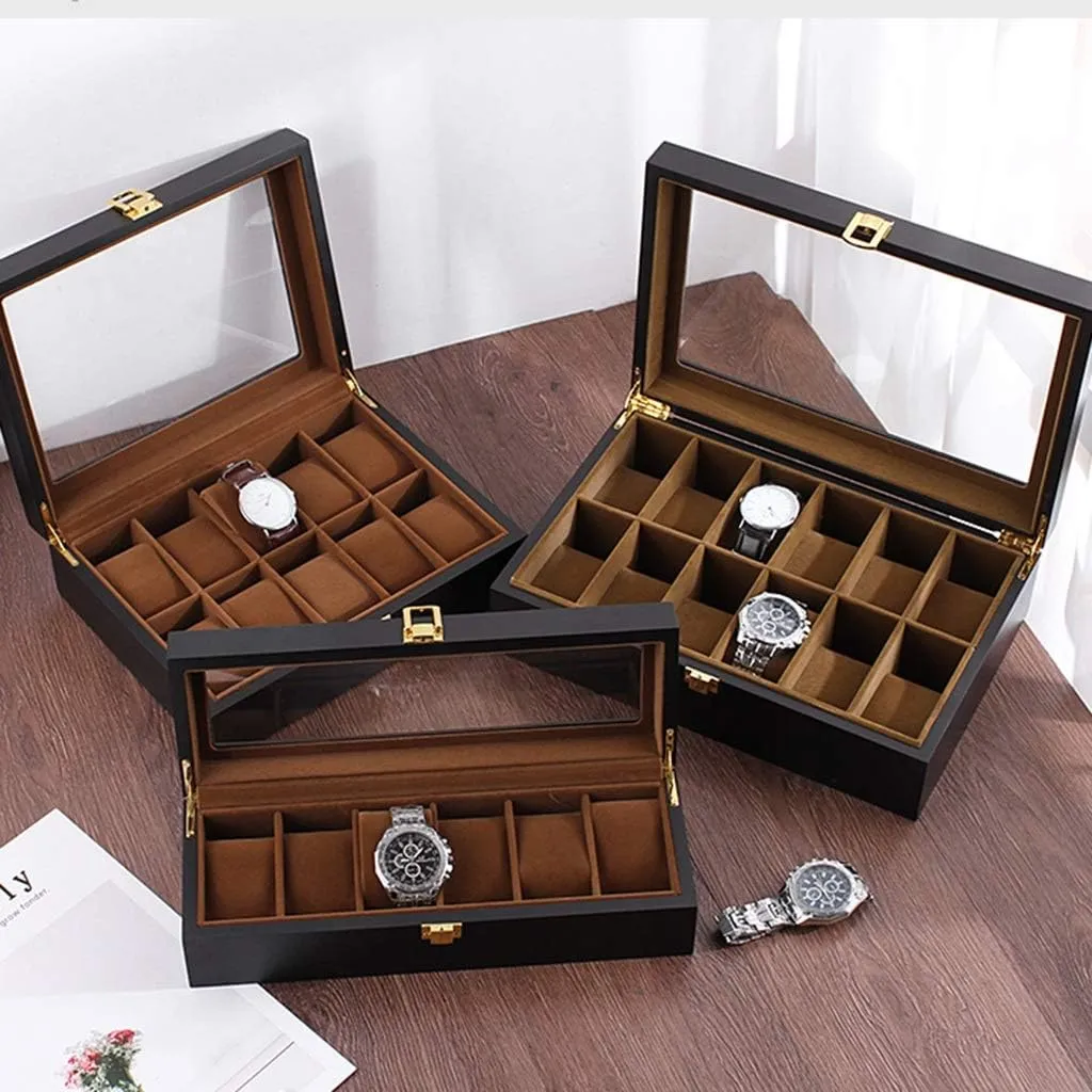 : C) Watch Storage iridescent rainforest Box 6 Slots Wooden Mechanical Watch Collection Box Jewelry Glasses Display Box with Glass Sunroof Watch Cabinets (Color 