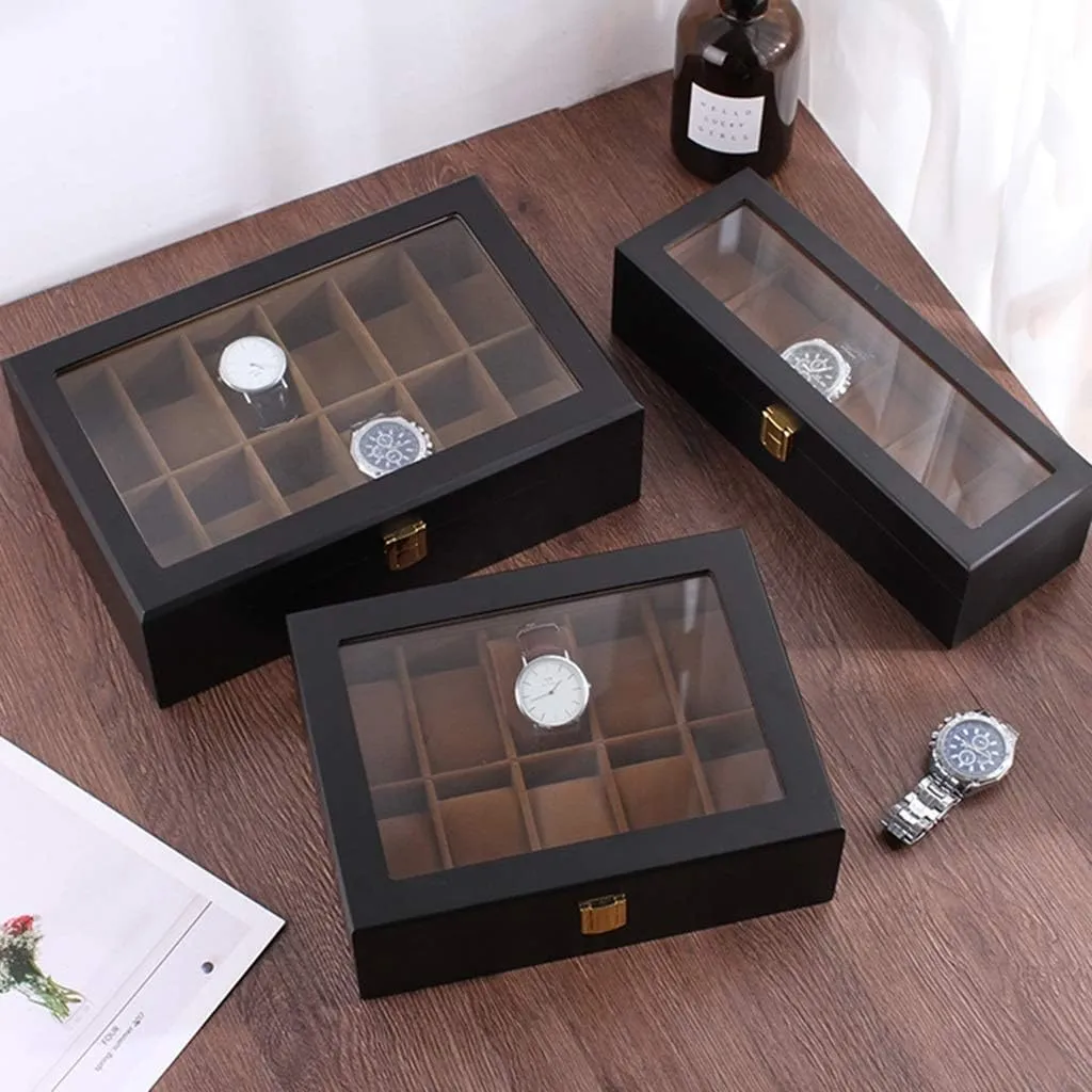 : C) Watch Storage iridescent rainforest Box 6 Slots Wooden Mechanical Watch Collection Box Jewelry Glasses Display Box with Glass Sunroof Watch Cabinets (Color 