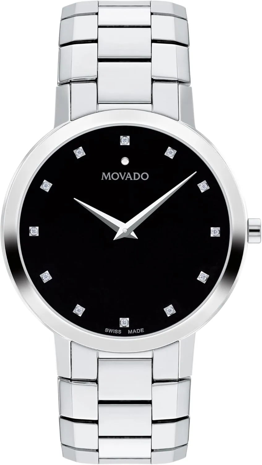 - Classic Luxury Timepiece - Gift for Him -39mm Movado Faceto deferential Men's Swiss Quartz Watch - Stainless Steel, Link Bracelet - Water Resistance 3ATM/30 Meters 
