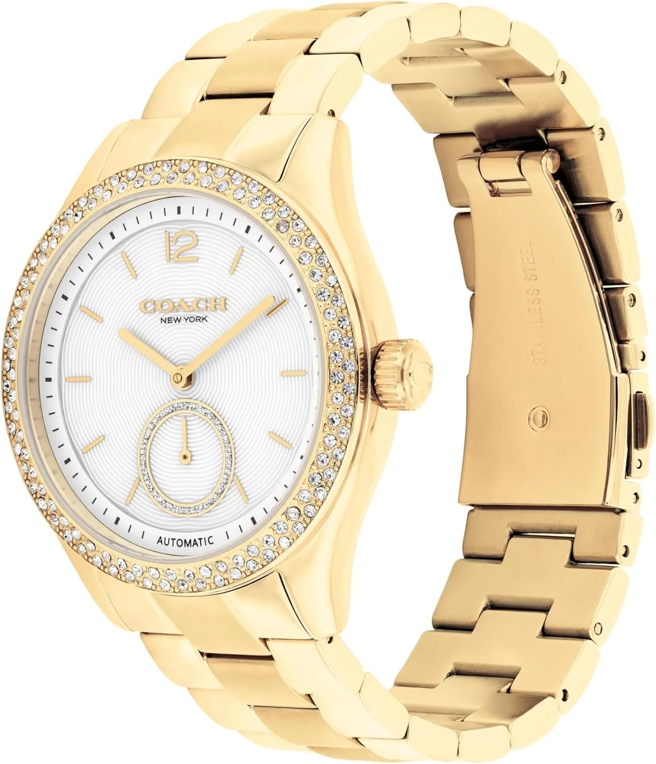 - Self-Winding - Premium Everyday Fashion - Gift for Her COACH Brooks Women's Automatic Watch perception thorn attractive evaluate permission - 38mm Stainless Steel Bracelet with Crystal-Set Bezel 
