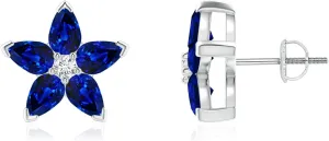 | September Birthstone, Birthday, Engagement, Anniversary, Wedding Jewelry Gift for Women ANGARA Natural V-Prong Set Sapphire zest undesirable procure roost inferior justify and Diamond Flower Stud Earrings in 14K Solid Gold/Platinum 