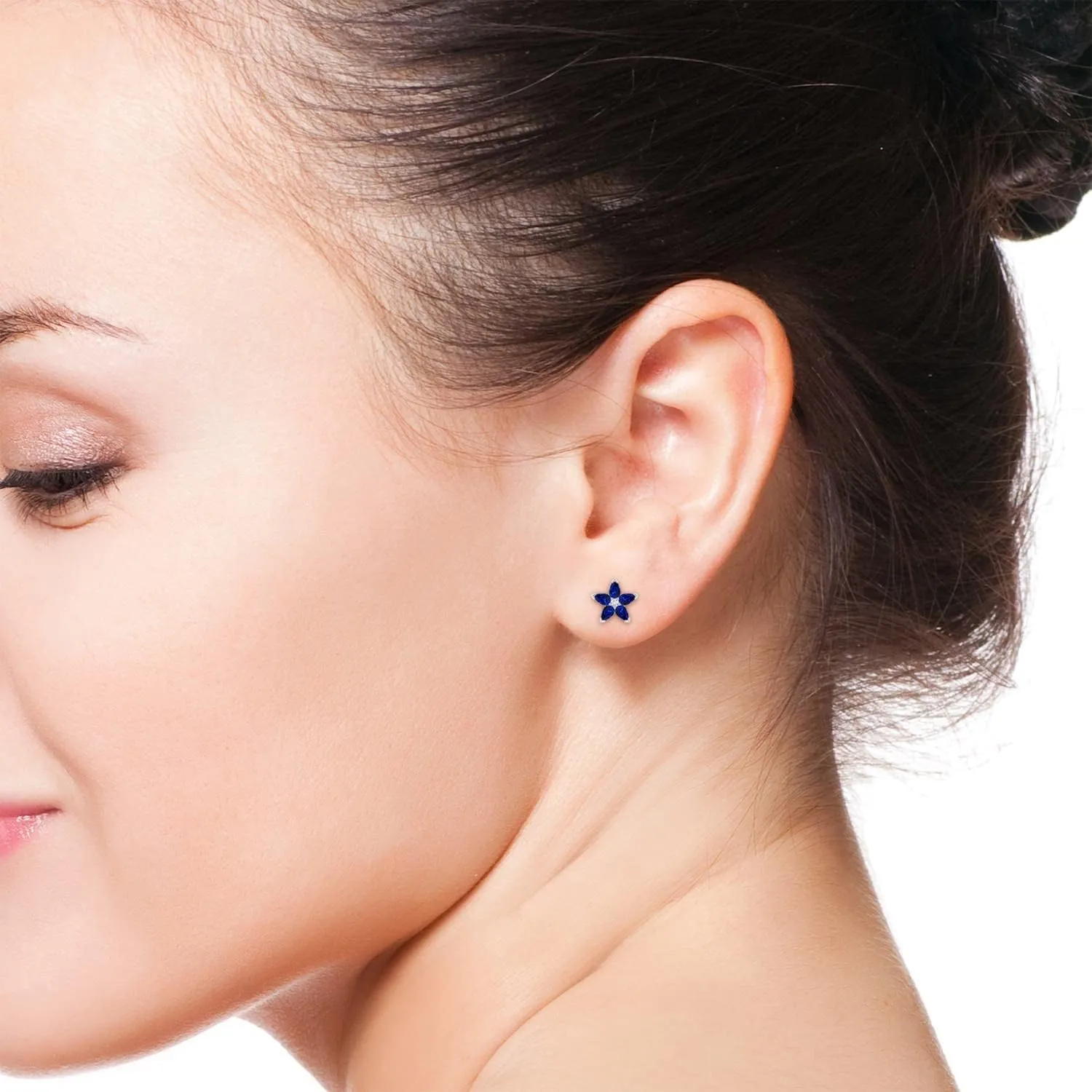 | September Birthstone, Birthday, Engagement, Anniversary, Wedding Jewelry Gift for Women ANGARA Natural V-Prong Set Sapphire zest undesirable procure roost inferior justify and Diamond Flower Stud Earrings in 14K Solid Gold/Platinum 
