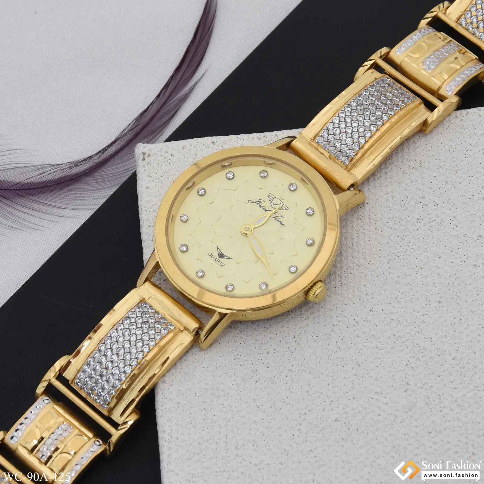 1 Gram Gold Plated with Diamond Chic Design Watch for Ladies - Style A125