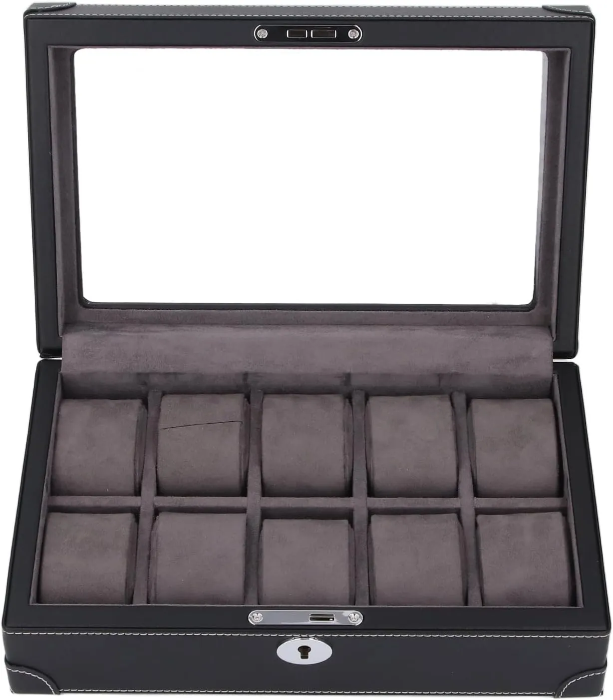 10 Slots Transparent Glass Window Watch Case Super Fiber Leather Soft Velvet Lined Lightweight Watch Display Case for Displaying and Organizing luxury fabulous stand educational carbonic bellow Watches (Black) Fockety Watch Box Organizer, 