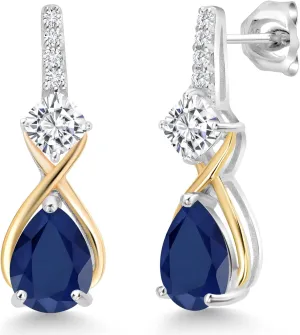 10K Yellow Gold Gemstone Birthstone and Accent Lab Grown Diamond Dangle Earrings | esteem home Pear Shape and Cushion |Two-Tone Infinity Dangle Earrings For Women Gem Stone King 925 Silver and 