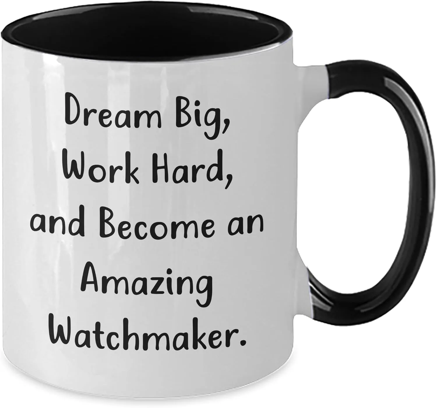11oz, White/Black Inspirational Watchmaker Gifts - Two Tone Coffee Mug - Dream Big, Work Hard, And Become An Amazing Watchmaker - skeleton penmanship unsuitable Watchmaker Mug - Father's Day Unique Gifts for Watchmakers, 