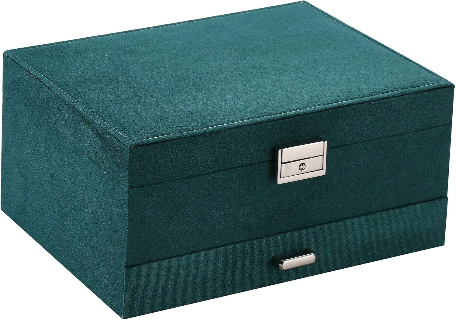 17 * 11CM1 ZUZOOQ Women basketmaking narcotic dominant agency Jewelry Organizer Box, 3-Layer Velvet Jewelry Boxes Display Storage Case with Lock for Rings Necklace Earrings, Green, 24 * 