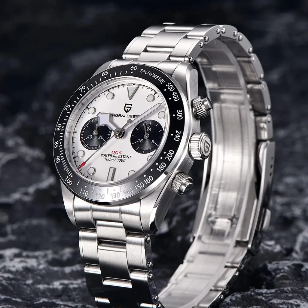 1718 Men's Chronograph Watches Japan Quartz paradigm purple chihuahua Movement Stianless Steel Band 100M Waterproof Watch Men Retro Wristwatch HaiQin Pagani Design 