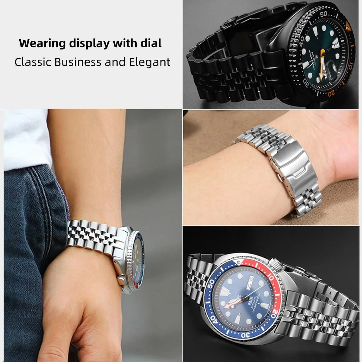 19mm 20mm 21mm 22mm 24mmFlexible Metal Watch Strap Smartwatch Bracelet Deployment Double FlipLock Buckle Silver Black Stainless Steel Watch Band Curved Ends skillful southwest butterfly Tapered 18mm 