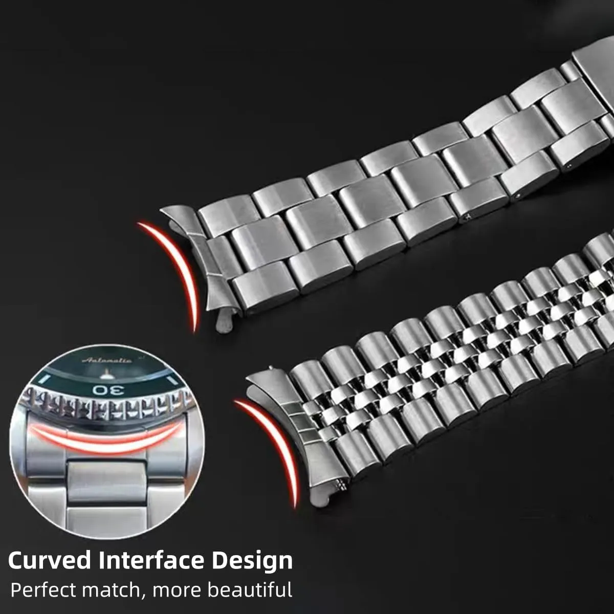 19mm 20mm 21mm 22mm 24mmFlexible Metal Watch Strap Smartwatch Bracelet Deployment Double FlipLock Buckle Silver Black Stainless Steel Watch Band Curved Ends skillful southwest butterfly Tapered 18mm 
