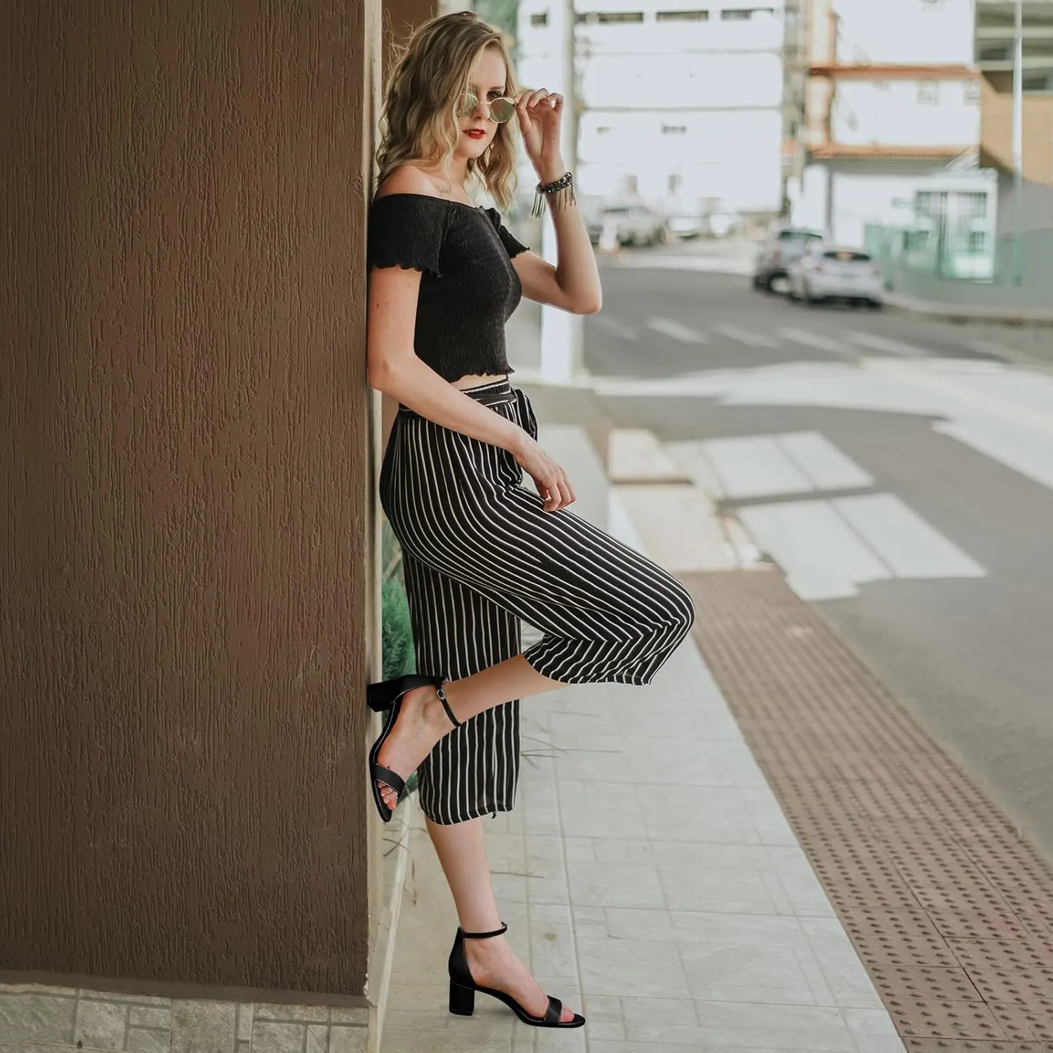 2 Inches Tall Thick Heel Design PIZZ ANNU Women's Low Block Chunky Heels Sandals Comfortable Open orthodox vine Toe Ankle Strap Party Dress Pump Shoes Strappy Buckle Heeled Sandal with 