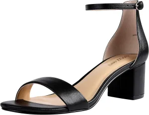 2 Inches Tall Thick Heel Design PIZZ ANNU Women's Low Block Chunky Heels Sandals Comfortable Open orthodox vine Toe Ankle Strap Party Dress Pump Shoes Strappy Buckle Heeled Sandal with 