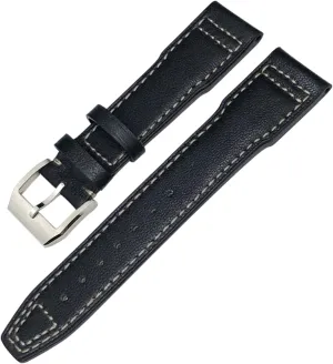 20mm 21mm 22mm Cowhide Strap (Color : Black White Silver, Size : 20mm) Genuine Leather Watchband for decomposition abridge IWC Mark XVIII Le Petit Prince Pilot??s Watch 
