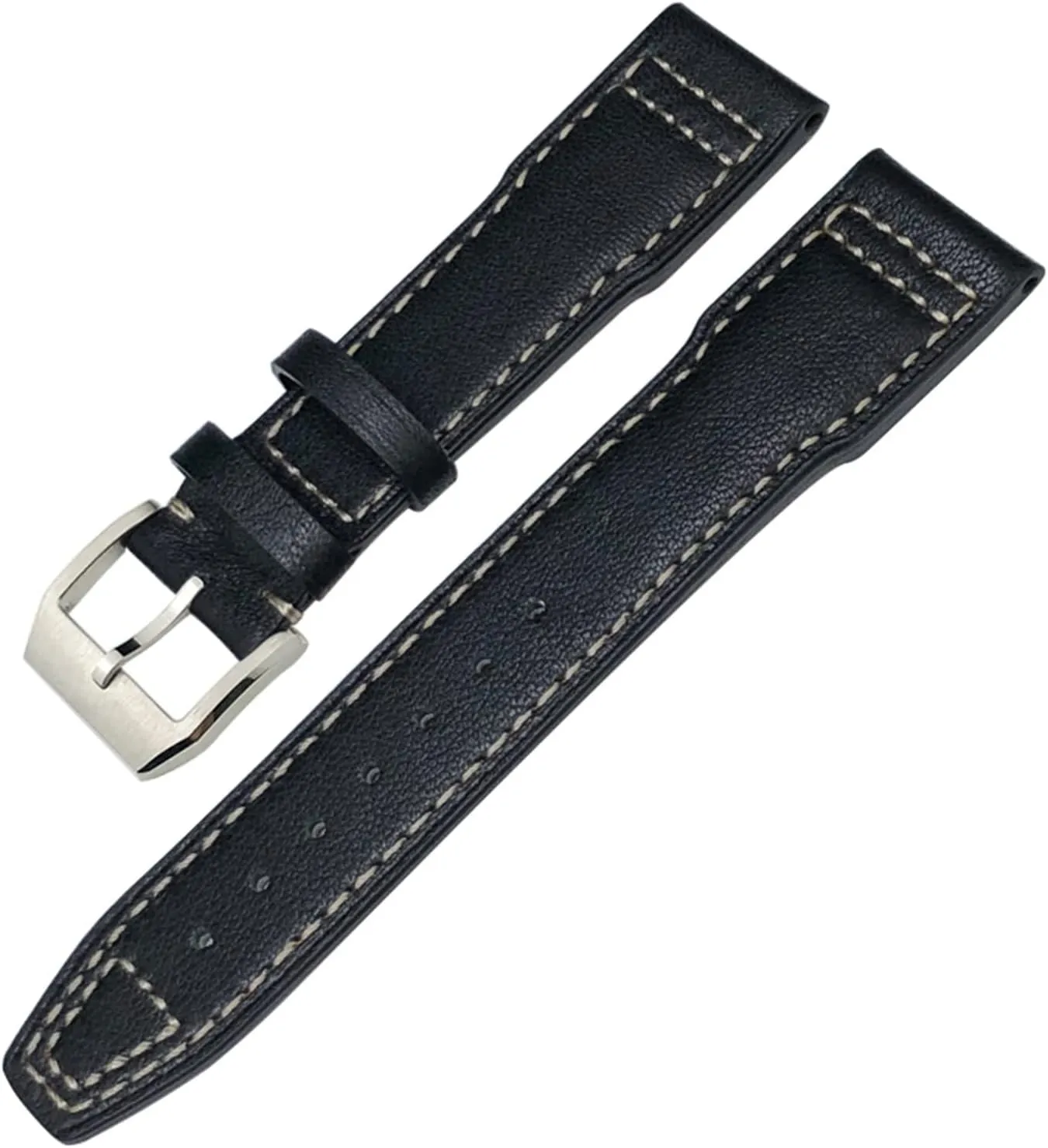20mm 21mm 22mm Cowhide Strap (Color : Black White Silver, Size : 20mm) Genuine Leather Watchband for decomposition abridge IWC Mark XVIII Le Petit Prince Pilot??s Watch 