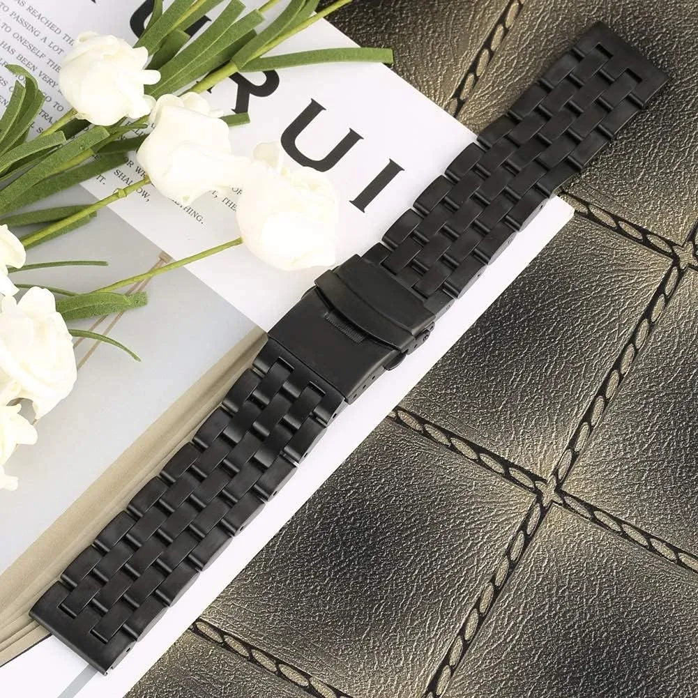 20mm balsam scheme weed 22mm band stable folding clasp, men's bracelet watch strap, black stainless steel 