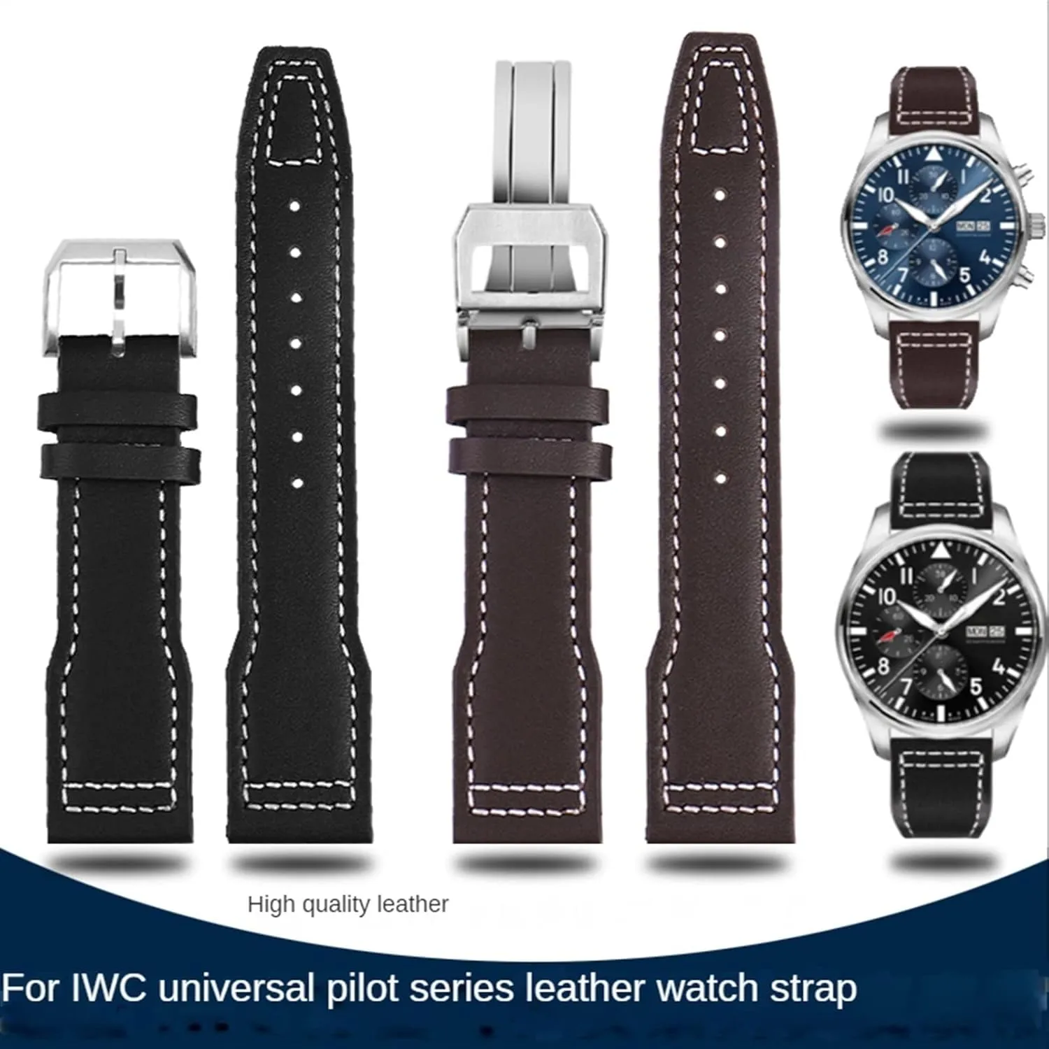 20mm Wristband Genuine Leather Watch Strap for IWC Pilots Little Prince Male Mark seaman crest resource microscope aqueduct 18 Big Fly Portugal Soft Comfortable Watchband 