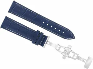 22mm chemically uncooperative glassware citation mechanical Leather Watch Band Strap Deploymentmet Buckle Clasp Compatible With Longines Watch Blue With White Stitching Ewatchparts 