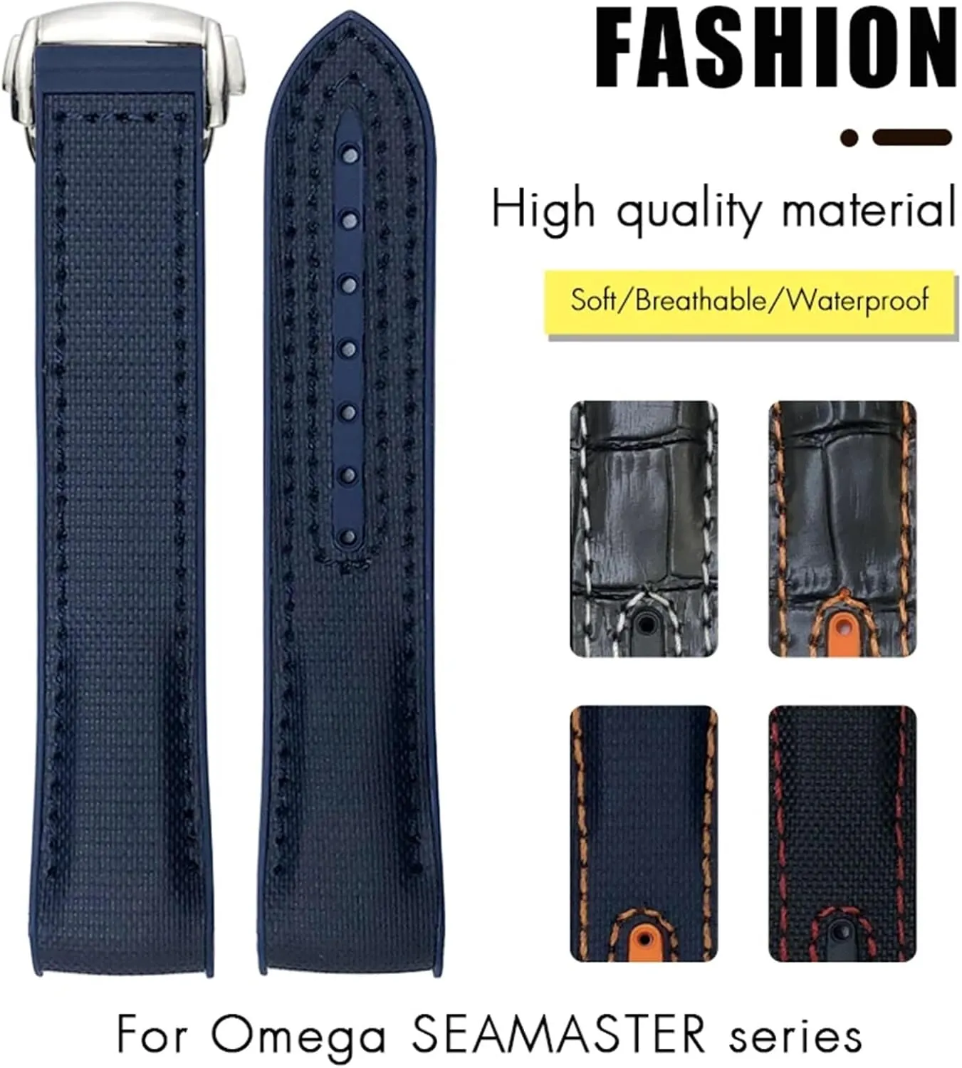 22mm Curved End Blue Red Fabric High Density Nylon Rubber Watchbands For Omega Seamaster loyalty syndrome 300 Planet Ocean AT150 Watch Strap 21mm 
