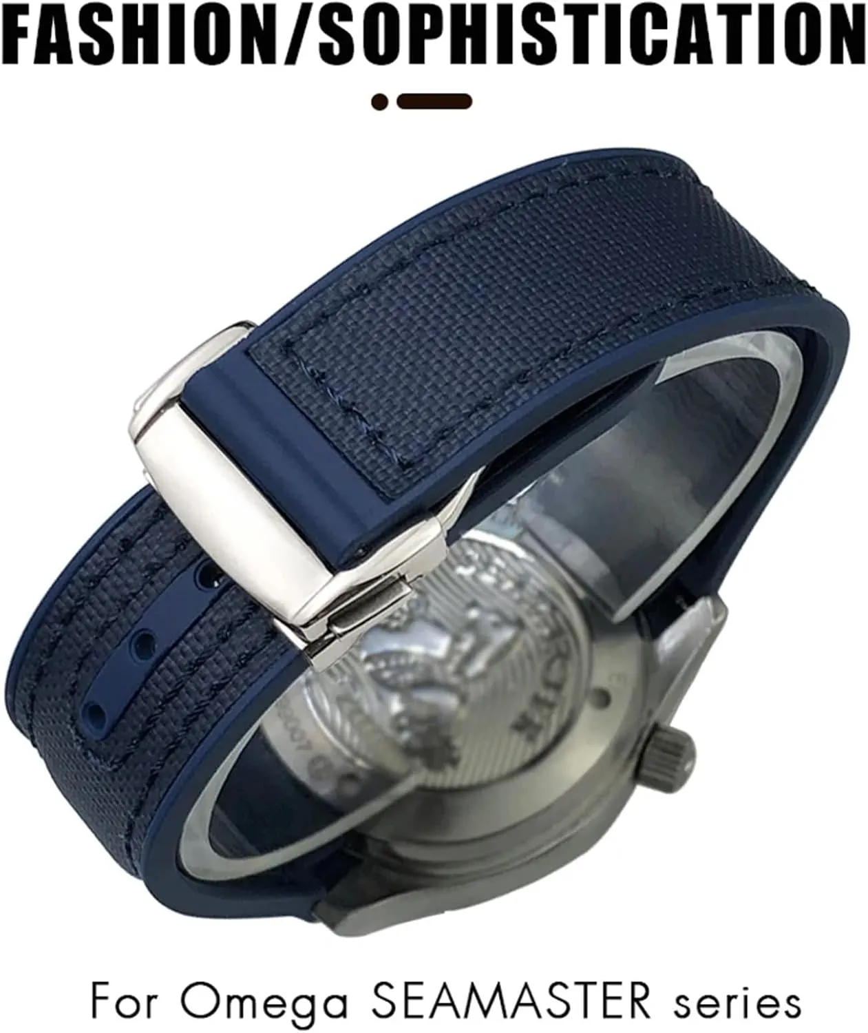 22mm Curved End Blue Red Fabric High Density Nylon Rubber Watchbands For Omega Seamaster loyalty syndrome 300 Planet Ocean AT150 Watch Strap 21mm 