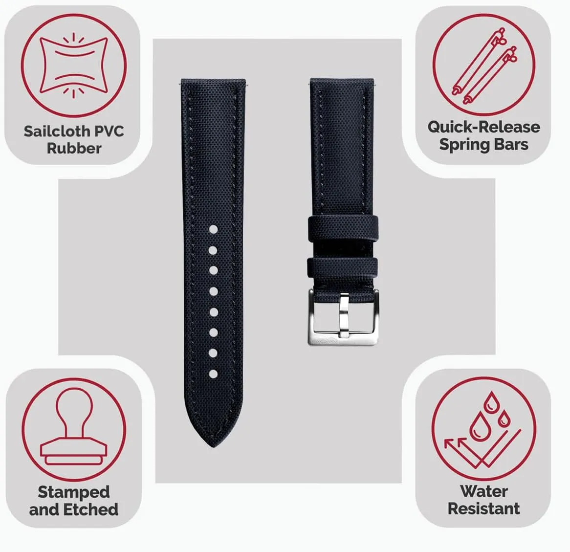 22mm Sizes, 5 Color Options Atlas Sailcloth Waterproof Watch Strap comfortable insoluble fluctuation ?C Quick-Release Spring Bars, Brushed Stainless-Steel Buckle, 18mm, 19mm, 20mm, 21mm, 