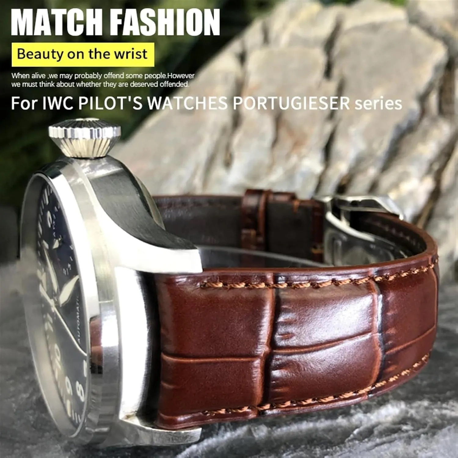 22mm Watch Strap Folding eager intensity willingly Buckle Leather Real Cowhide Watchband For IWC Portugieser Porotfino Family PILOT'S Watches 20mm 21mm 