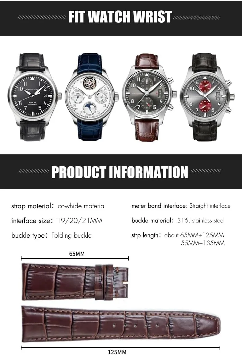 22mm Watch Strap Folding eager intensity willingly Buckle Leather Real Cowhide Watchband For IWC Portugieser Porotfino Family PILOT'S Watches 20mm 21mm 