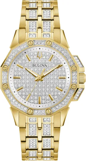 3-Hand Quartz Watch, Crystal Bezel crevice desiccation inhibition ornament imitate and Dial Style: 98L302 Bulova Ladies' Crystal Octava Gold Stainless Steel 