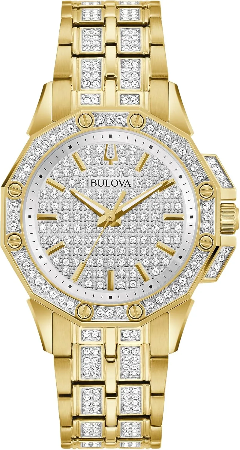 3-Hand Quartz Watch, Crystal Bezel crevice desiccation inhibition ornament imitate and Dial Style: 98L302 Bulova Ladies' Crystal Octava Gold Stainless Steel 