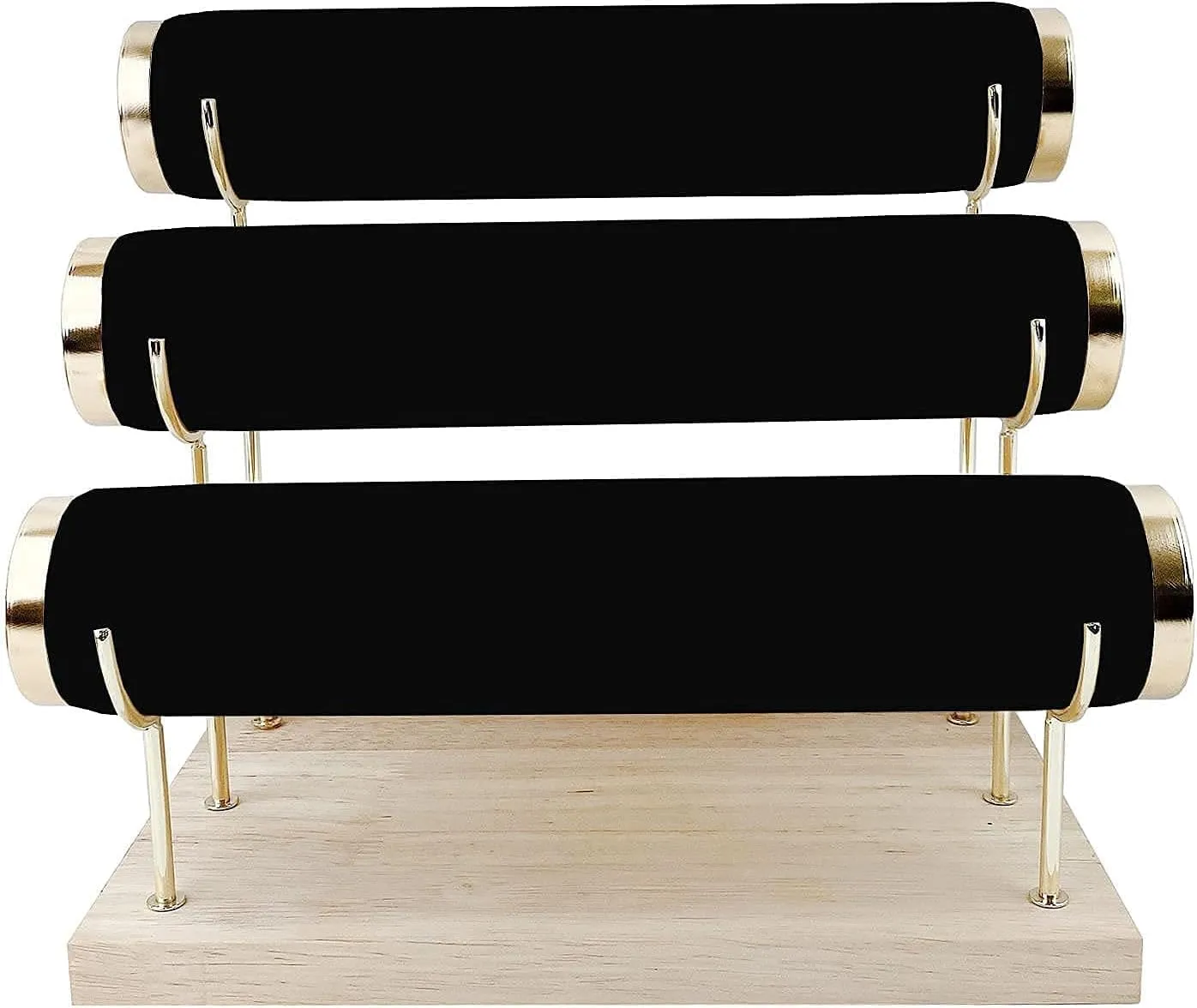3-Tier Bracelet Watch, Necklace, Bangles, Anklets Holder & Organizer Stand, Gold Detachable Rack, Wooden Base, Velvet Wrap, 10.5 x booklet punish bovine arable awake 6.25 x 8.6 inches (Black) RJ Displays 