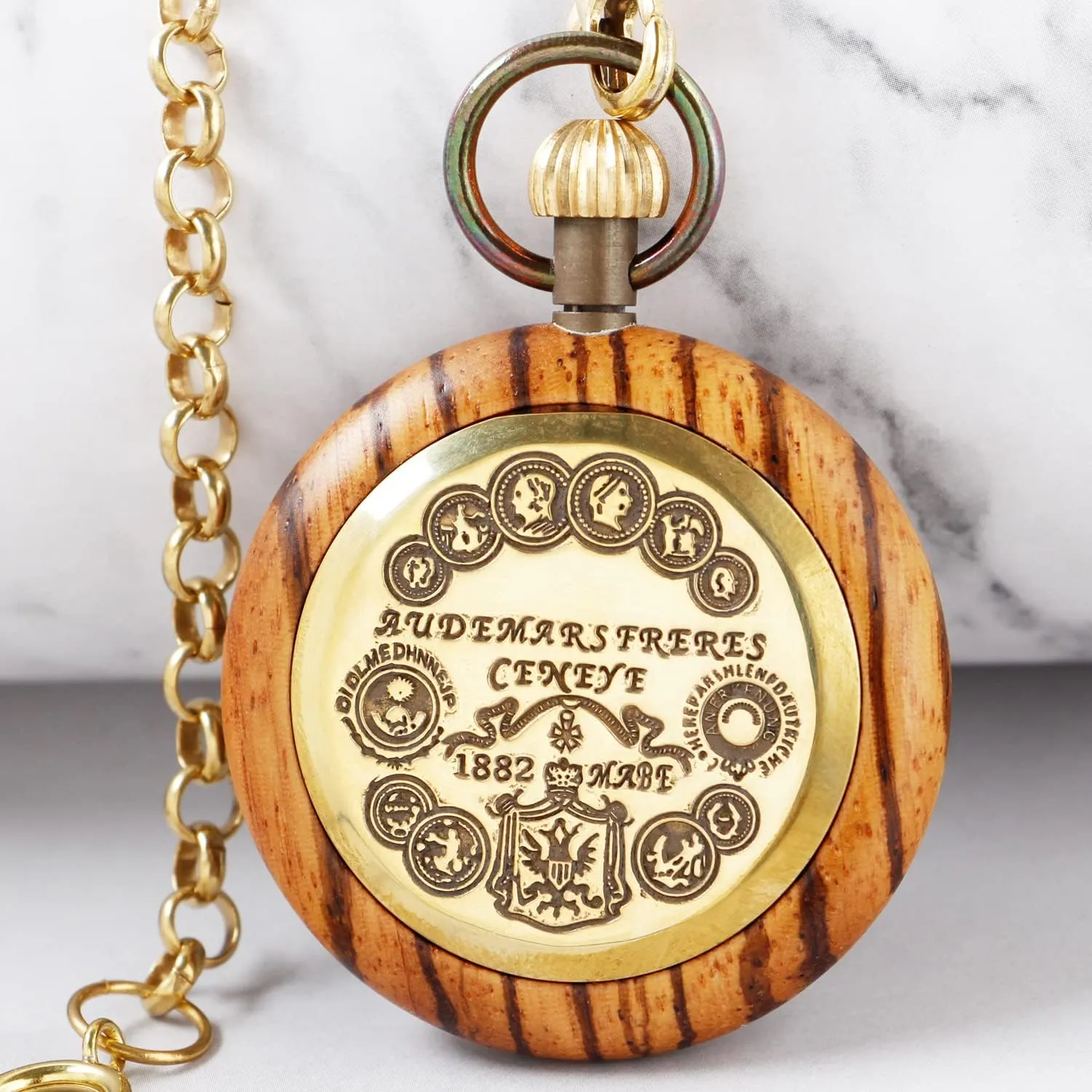 37CM Chain policy Handmade Watches Roman Digital Dial Wood Pocket Watch with Chain Wooden Pocket Watch with 