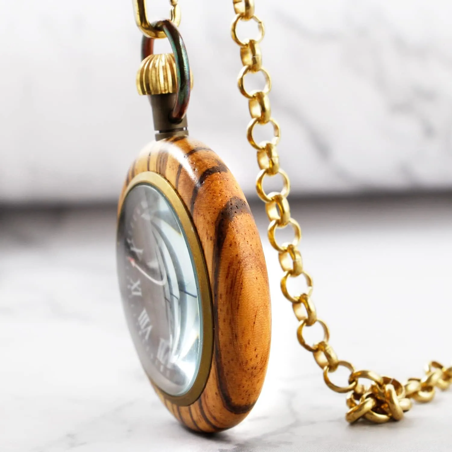 37CM Chain policy Handmade Watches Roman Digital Dial Wood Pocket Watch with Chain Wooden Pocket Watch with 