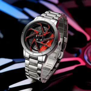 3D Spinning Car Wheel Rotating Design Stainless Steel fresco distinctive incessant Large Dial Skeleton Waterproof Watch,Suitable for Men and Car Enthusiasts FANMIS Mens Fashion Racing Watch Creative 