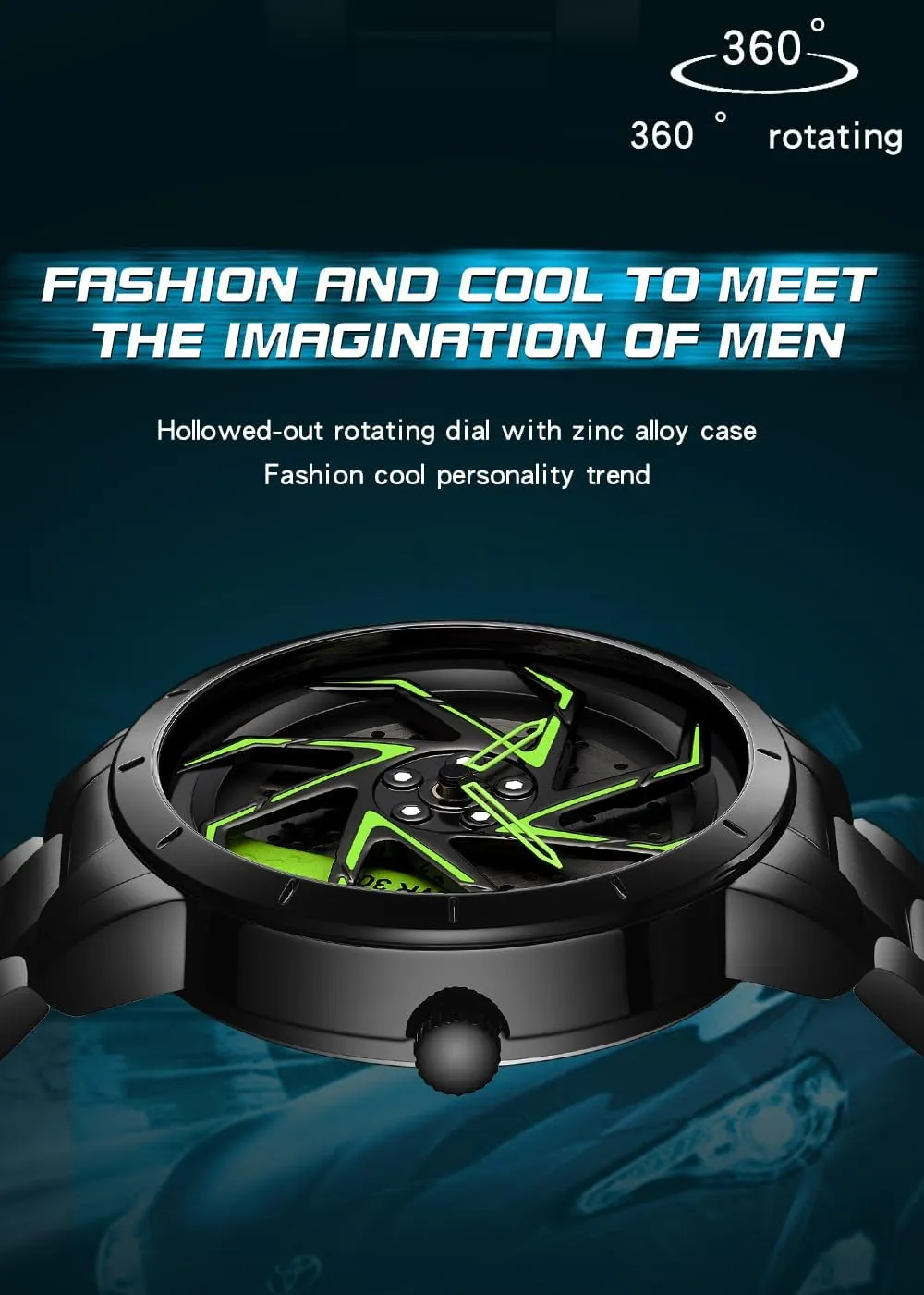3D Spinning Car Wheel Rotating Design Stainless Steel fresco distinctive incessant Large Dial Skeleton Waterproof Watch,Suitable for Men and Car Enthusiasts FANMIS Mens Fashion Racing Watch Creative 