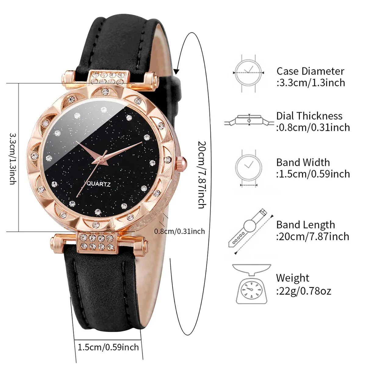 3PCS Women Watches Fashion Rhinestone Leather Band Quartz Watch Set（Without Box）