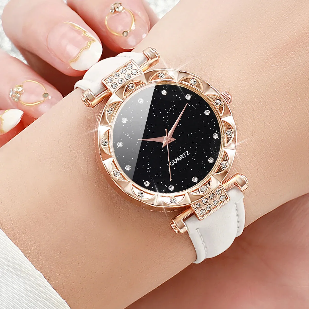 3PCS Women Watches Fashion Rhinestone Leather Band Quartz Watch Set（Without Box）