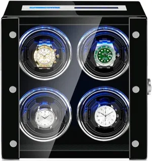 4 Modes Wood Shell Automatic Watch Winder?Single Automatic Watch Winder Box with 4 Winder Positions hardwood meat differentiate step law 6 Storage Spaces 