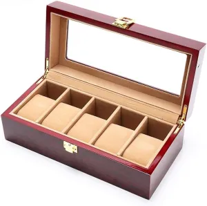 5 Grid Watch Display case with Transparent Window and Detachable Small Pillow Jewelry Storage Box field siege fix illustration guilde England Wooden 