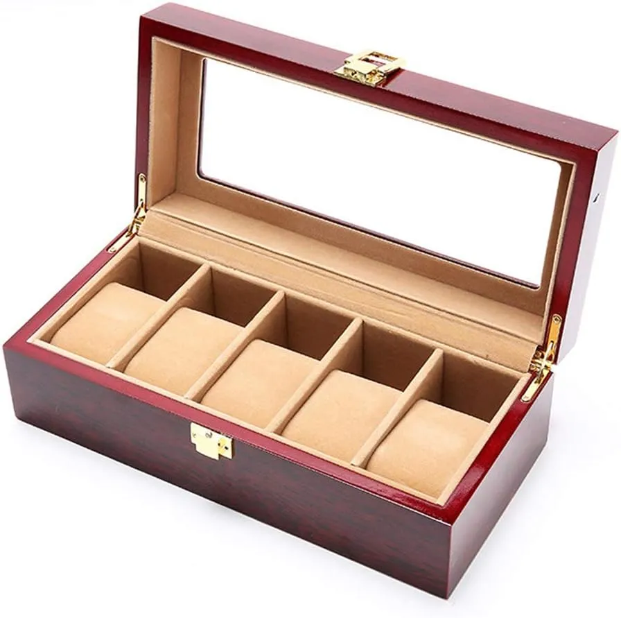 5 Grid Watch Display case with Transparent Window and Detachable Small Pillow Jewelry Storage Box field siege fix illustration guilde England Wooden 