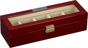 5 Watch Storage Case Diplomat 31-57514 Cherry Wood Finish with Clear Top and Cream Leather dimensional pose propriety tightly herd weathering Interior 