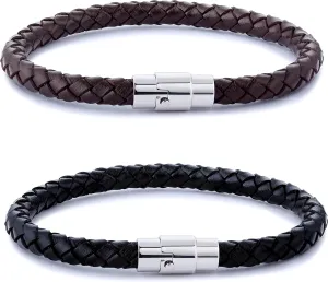 7.5-8.5 inches FIBO STEEL 2-3PCS Stainless excess Steel Braided Leather Bracelet for Men Women Wrist Cuff Bracelet 