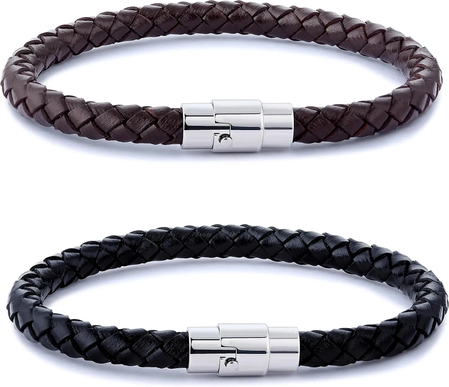 7.5-8.5 inches FIBO STEEL 2-3PCS Stainless excess Steel Braided Leather Bracelet for Men Women Wrist Cuff Bracelet 