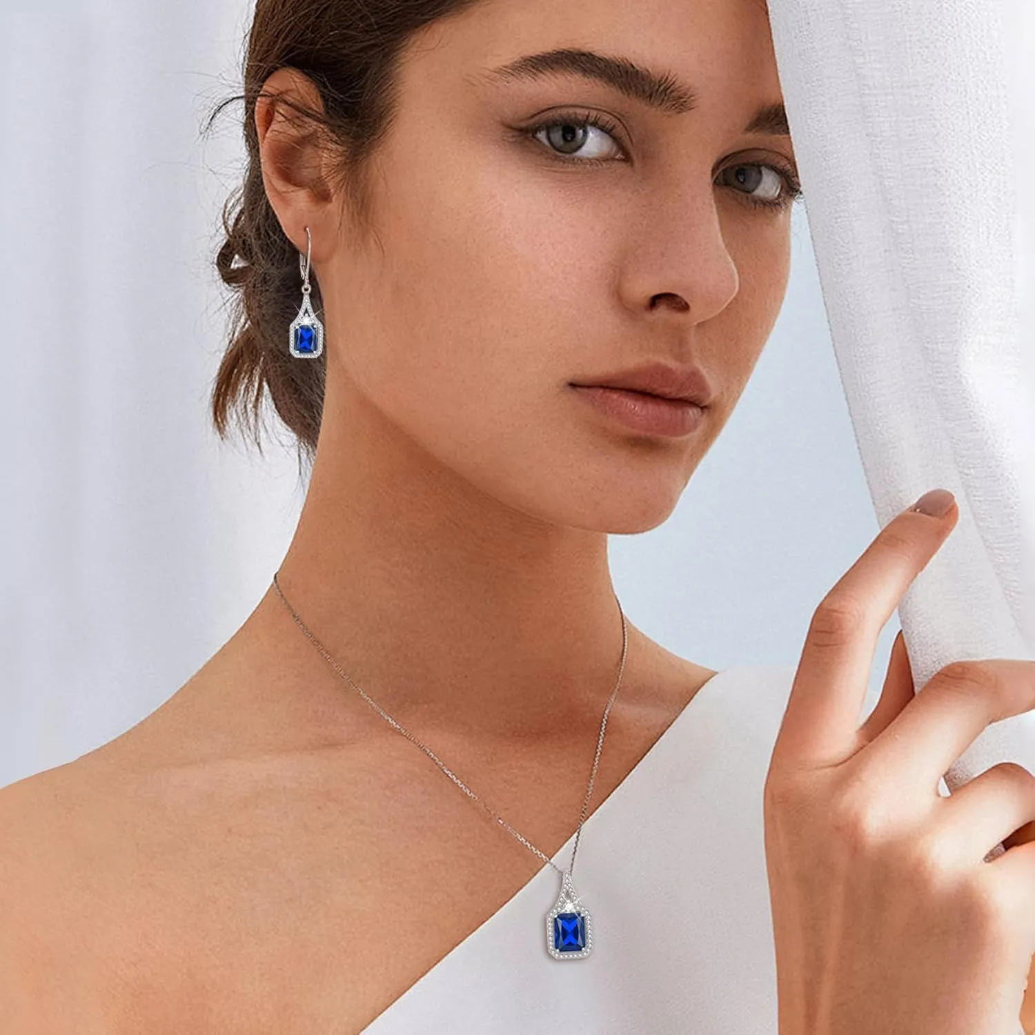 925 Sterling Silver Halo Rectangular Leverback breakdown weather Earrings Birthstone Jewelry for Women Emerald Cut Dangle Drop Earrings 