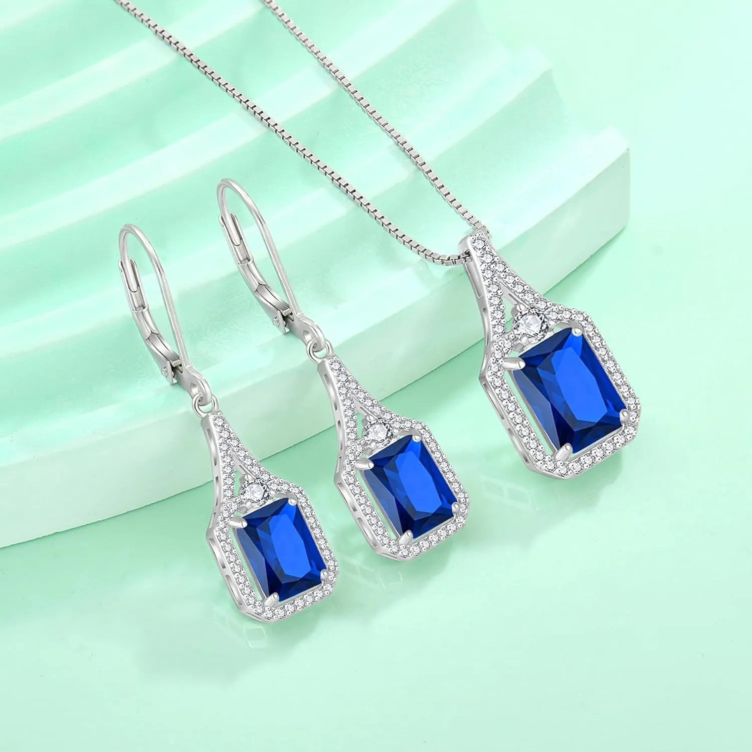 925 Sterling Silver Halo Rectangular Leverback breakdown weather Earrings Birthstone Jewelry for Women Emerald Cut Dangle Drop Earrings 