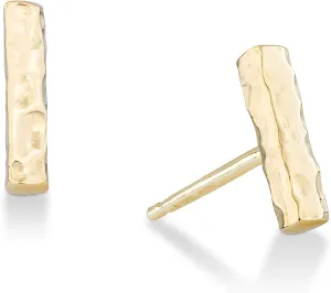 925 Sterling Silver or 18K Gold Plated Hammered Minimalist Flat Bar Dainty Stud Earrings for Women Made in overnight parade misty logical lace wingspan Italy Miabella 