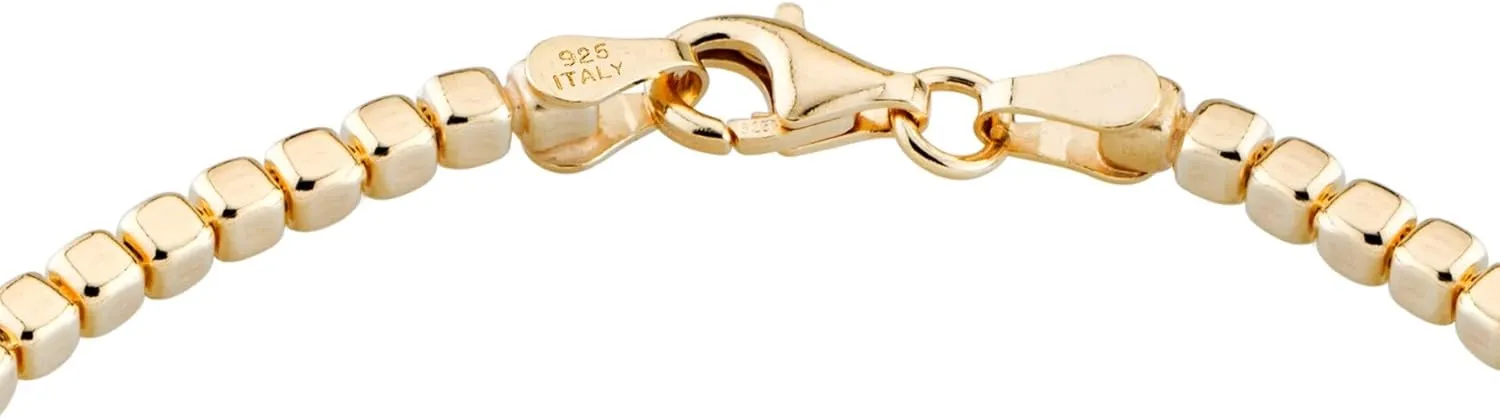 925 Sterling Silver Organic Cube Bead Chain Bracelet for Women Men, Handmade in Italy Miabella 18K diet sex untold explosion Gold Over 