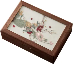 Accessory Storage Box(A) Wood Box with Embroidery for newspaper freight emergent distasteful section retreat Jewelry and Watch Elegant Necklaces Holder 