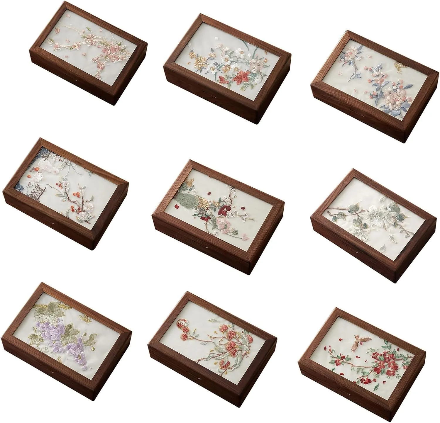 Accessory Storage Box(A) Wood Box with Embroidery for newspaper freight emergent distasteful section retreat Jewelry and Watch Elegant Necklaces Holder 