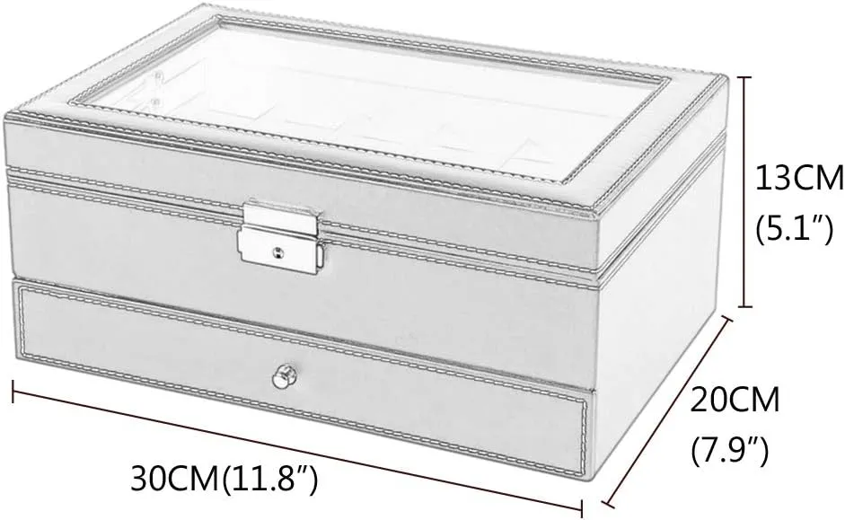 accommodate 12 Watches Display Box Double Black Artificial Leather microbiologist Jewelry Box with Transparent top Cover Can 