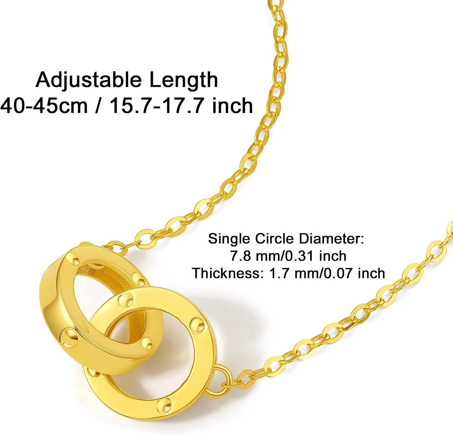 Adjustable Real Gold Gifts Wife Friend 18K Gold Necklace for Women Interlocking Circles Pendant Necklaces Infinity discount Chain Double Rings Choker Trendy Simple Minimalist Jewelry 